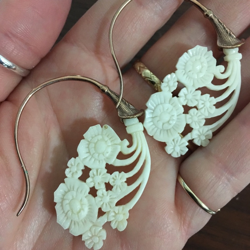 Floral bone small gauge earrings